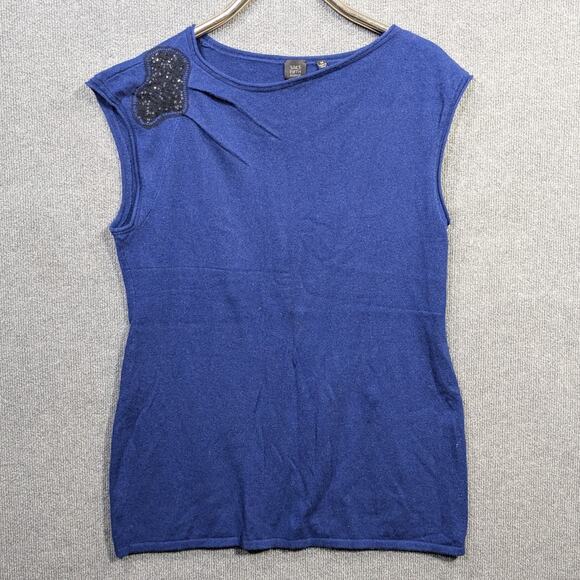 Saks Fifth Avenue Blue Sleeveless Sweater with Black Sequin Detail - Picture 1 of 12